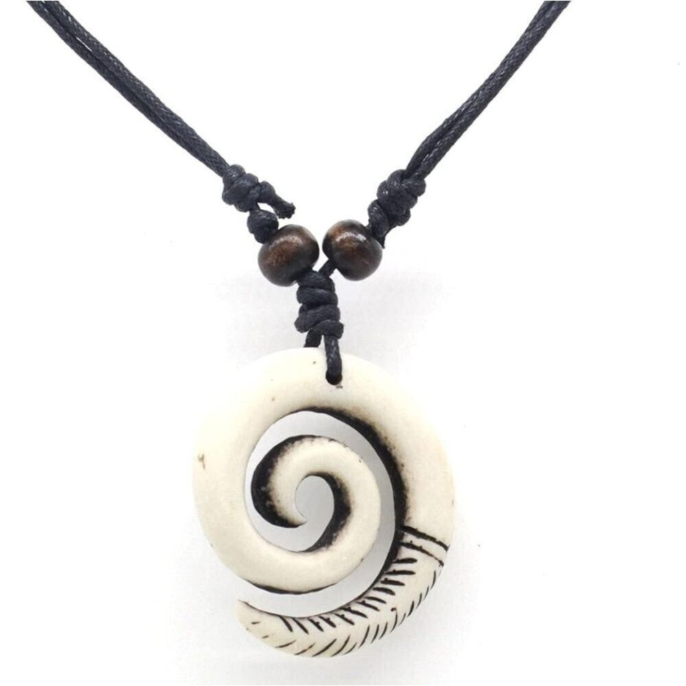 white Spiral Koru Necklace Māori Tribal Adjustable